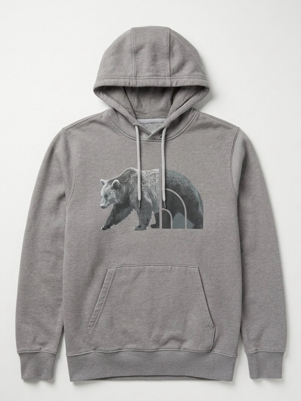 The North Face Men’s Gray Hoodie with Bear Graphic - outdoors - size small